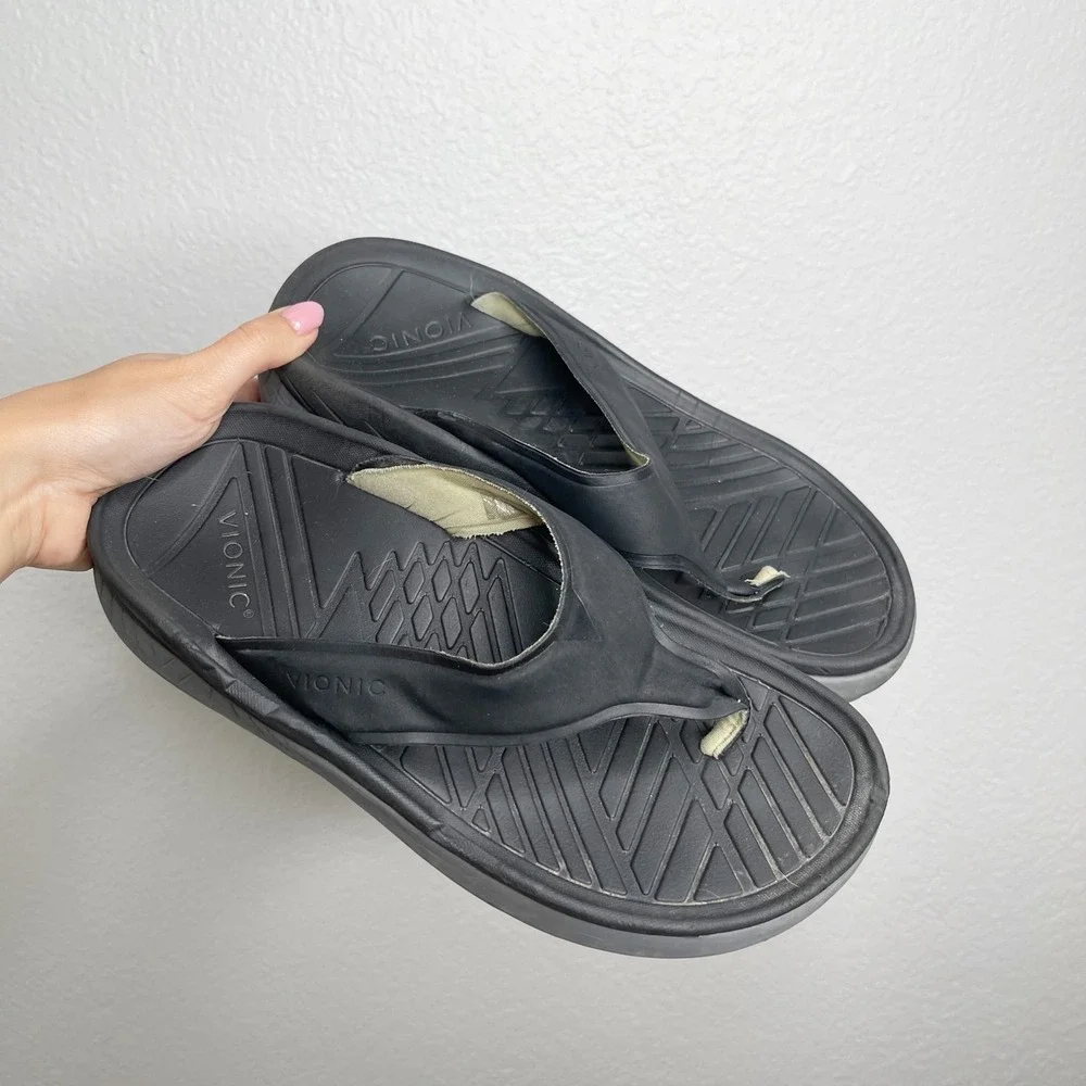 Vionic Women Black Recovery Orthotic Flip Flop Sandals Arch Support Sporty